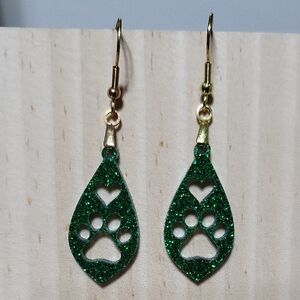 Dog Paw Heart Earrings Glitter Acrylic